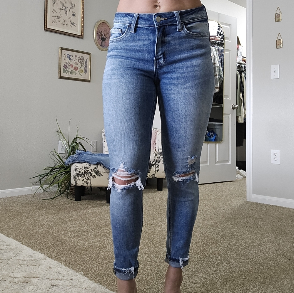 Flying Monkey Distressed Skinny Jeans in Light Blue Wash